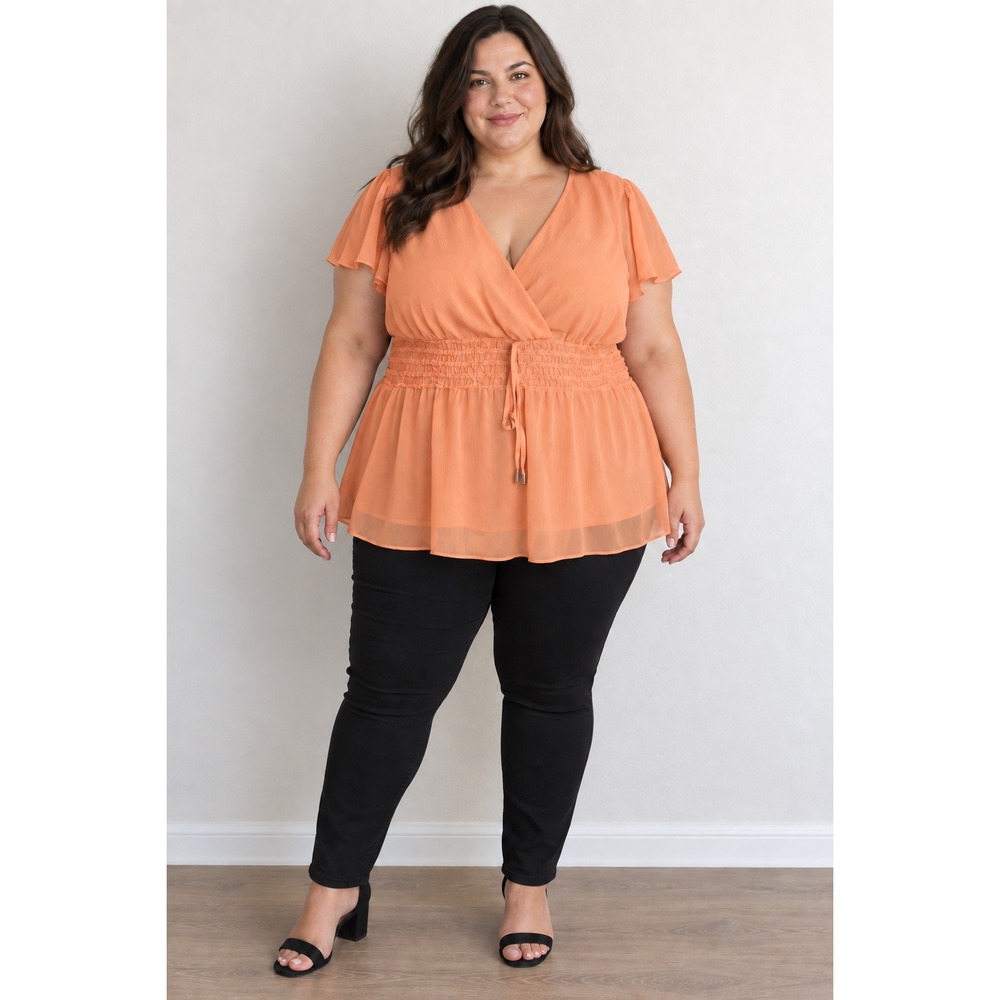 Lane Bryant Peach Chiffon Smocked Empire Waist Surplice Top 5X